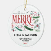 Ohそうメリーな休日のクリスマスのカップル セラミックオーナメント (左)
