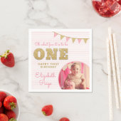 Ohどのようなおもしろいをワンピンク&金ゴールドファースト誕生日 スタンダードカクテルナプキン (インサイチュ)