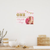 Ohどのようなおもしろいをワンピンク&金ゴールドファースト誕生日 ポスター (キッチン)