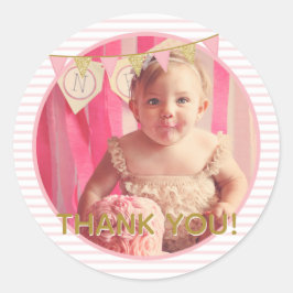 Ohどのようなおもしろいをワンピンク&金ゴールドファースト誕生日 ラウンドシール