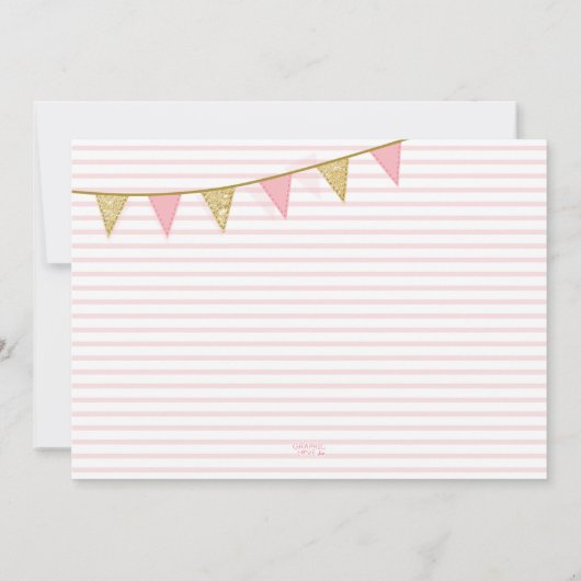 Ohどのようなおもしろいをワンピンク&金ゴールドファースト誕生日 招待状 (裏面)