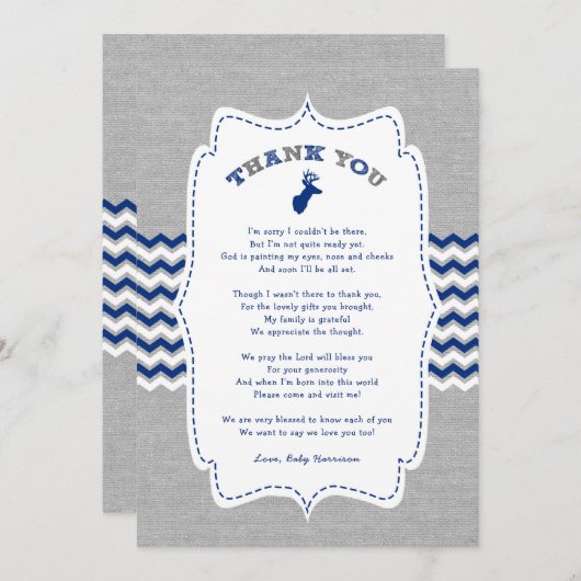 Ohシカの木びき台のベビーシャワーはノート感謝していしています + 詩 サンキューカード (正面/裏面)