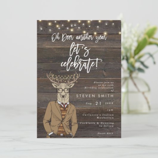 Ohシカの素朴な木は誕生会をつけます 招待状 (スタンド正面)