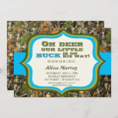 Ohシカは彼の方法ベビーシャワーに私達の小さい木びき台あります 招待状 (正面/裏面)