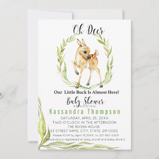 Ohシカは私達の小さい木びき台ほとんどここにベビーシャワーいます 招待状 (正面)