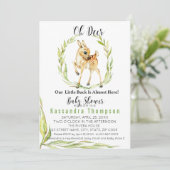 Ohシカは私達の小さい木びき台ほとんどここにベビーシャワーいます 招待状 (スタンド正面)