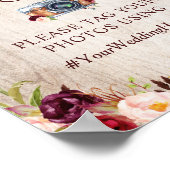 Ohスナップハッシュタグ素朴ウッドブルゴーニュフローラ標識 ポスター (角)