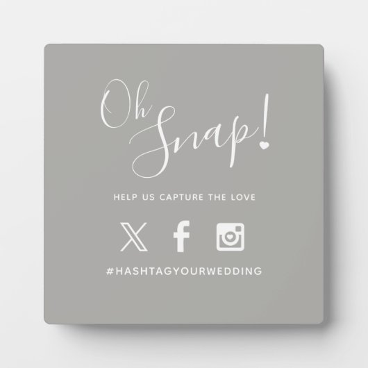 Ohスナップハッシュタグ結婚のシンプル文字（白） フォトプラーク (正面)