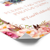 Ohスナップフェイクバラ金ゴールドグリッターフローラハッシュタグ記号 ポスター (角)