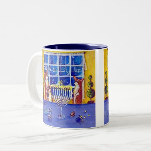 Ohハヌカー! ペンブロークのウェルシュコーギーのマグ ツートーンマグカップ (正面左)