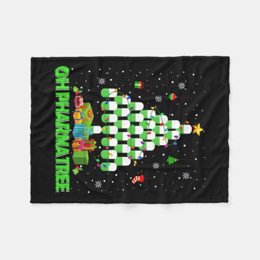 Ohファーマツリークリスマスツリー薬局の薬P フリースブランケット (正面(横))