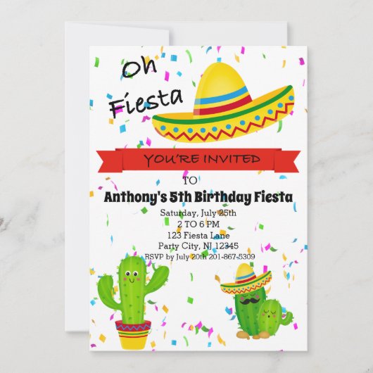 Ohフェスタの子供の誕生日のパーティの招待状 招待状 (正面)