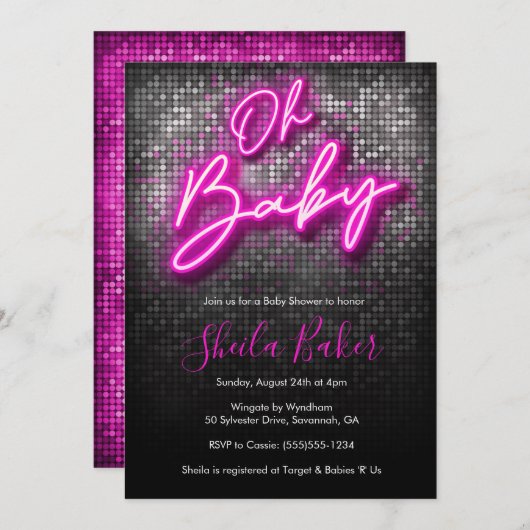 Ohベビーきらめくネオンベビーシャワー招待状 招待状 (正面/裏面)