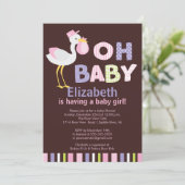 Ohベビーのこうのとりの女の子のベビーシャワー招待状 招待状 (スタンド正面)