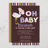 Ohベビーのこうのとりの女の子のベビーシャワー招待状 招待状 (正面/裏面)