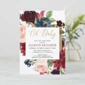 Ohベビーのバーガンディの金ゴールドの秋の花の女の子のベビーシャワー 招待状 (スタンド正面)