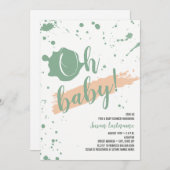 Ohベビーのモモおよび緑の女の子のベビーシャワー 招待状 (正面/裏面)