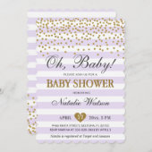 Ohベビーのラベンダーの紫色および金ゴールドの女の子のベビーシャワー 招待状 (正面/裏面)