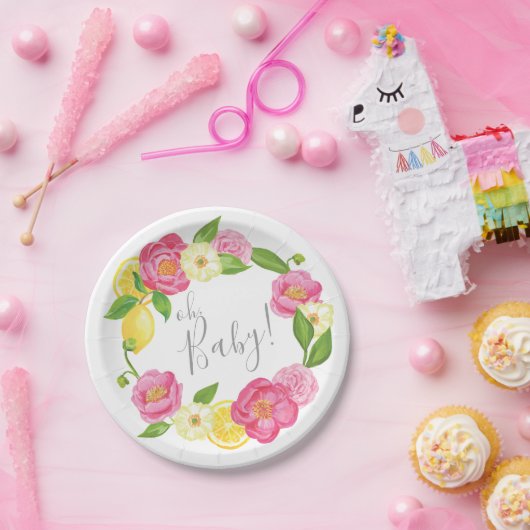 Ohベビーの柑橘類レモン花のベビーシャワーレモンは上がりました ペーパープレート (パーティー)