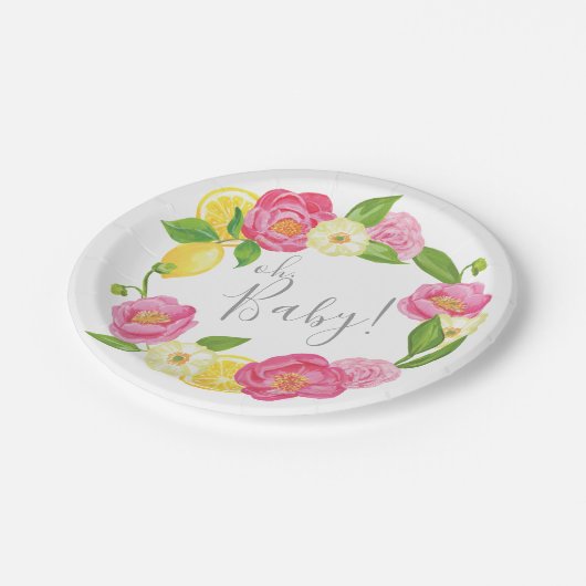 Ohベビーの柑橘類レモン花のベビーシャワーレモンは上がりました ペーパープレート (アングル)