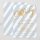 Ohベビーの金ゴールドのグリッターのストライプのベビーシャワーの招待状 招待状 (正面/裏面)