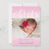 Ohベビーオーバーレイピンク写真誕生のお知らせ 案内状 (正面)