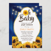 Ohベビーシャワーの素朴なヒマワリの濃紺 招待状 (正面/裏面)