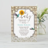 OhベビーシャワーヴィンテージヒマワリHummingbird音楽 招待状 (スタンド正面)