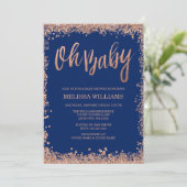 Ohベビーネービーフェイクバラ金ゴールドグリッターベビーシャワー 招待状 (スタンド正面)