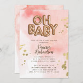 Ohベビーバラの金ゴールドホイルの気球のベビーシャワー 案内状 (正面/裏面)