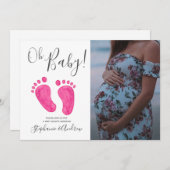 OHベビーピンク足ズフォトガールベビーシャワー 招待状 (正面/裏面)