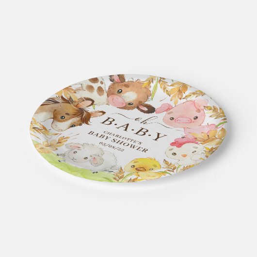 OHベビーファームアニマルズベビーシャワー7"プレート ペーパープレート (アングル)