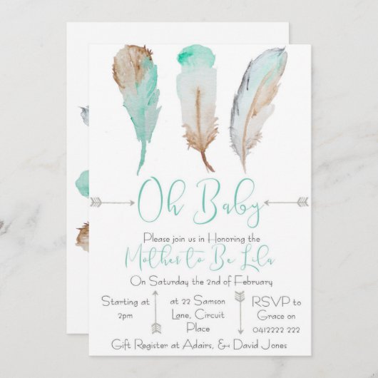 OHベビーフェザーベビーシャワー招待状 招待状 (正面/裏面)