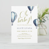 Ohベビーブルーホットエアバルーンベビーシャワー 招待状 (スタンド正面)