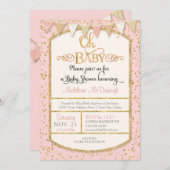 OHベビーベビーガールシャワータイポグラフィ金ゴールドグリッター 招待状 (正面/裏面)