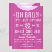 OHベビー冬の赤ちゃんシャワーニットセーターピンク 招待状 (正面/裏面)
