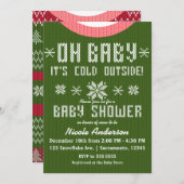 OHベビー冬の赤ちゃんシャワーニットセーター赤い緑 招待状 (正面/裏面)