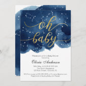 OHベビー招待状ベビーシャワースター水彩 招待状 (正面/裏面)