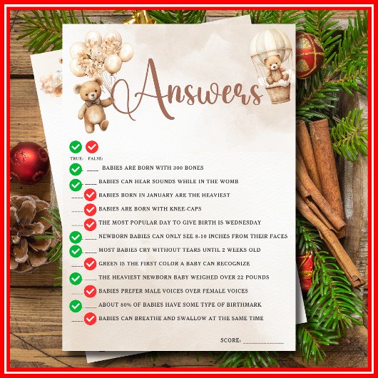 OHベビー真偽の赤ちゃんシャワーゲームかわいいクマ 招待状