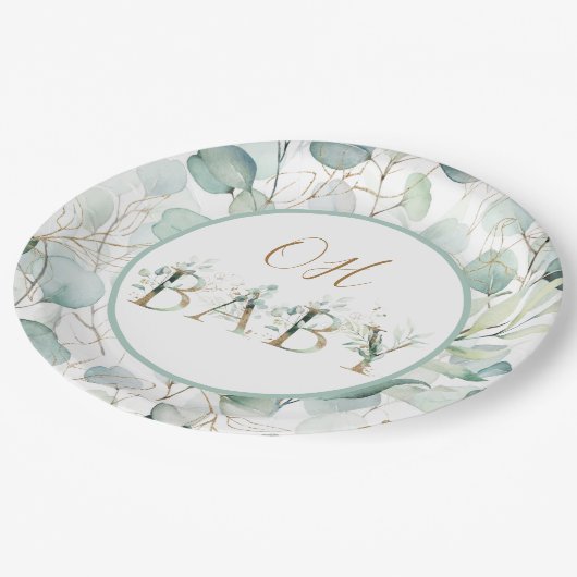 OHベビー紙プレートユーカリプタスベビーシャワー ペーパープレート (アングル)