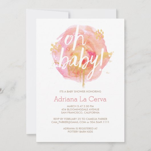 OHベビー赤面水彩ベビーシャワー招待状 招待状 (正面)