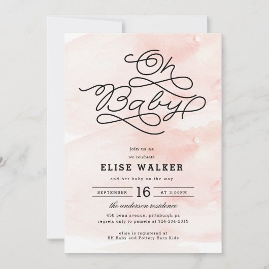 Ohベビー、甘いピンクのベビーシャワーの招待状 招待状 (正面)