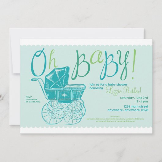 "Ohベビー!" 男の子のシャワーのパーティの招待状 招待状 (正面)