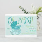 "Ohベビー!" 男の子のシャワーのパーティの招待状 招待状 (スタンド正面)