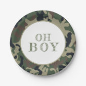 Ohボーイグリーンカモフラージベビーシャワーパーティー ペーパープレート (正面)