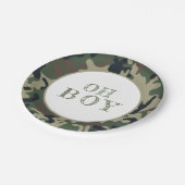 Ohボーイグリーンカモフラージベビーシャワーパーティー ペーパープレート (アングル)