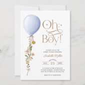 Ohボーイブルーバルーンワイルドフラワーベイビーシャワー 招待状 (正面)