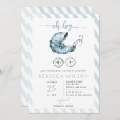 OhボーイブルーベビーカーPramボーイベビーシャワー 招待状 (正面/裏面)