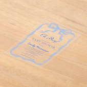 Ohボーイブルーリボンボウ赤ちゃんシャワー アクリル招待状 (レイダウン)
