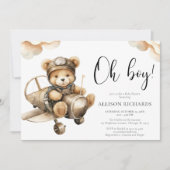 Ohボーイ飛行機ヴィンテージ飛行機男の子シャワー 招待状 (正面)
